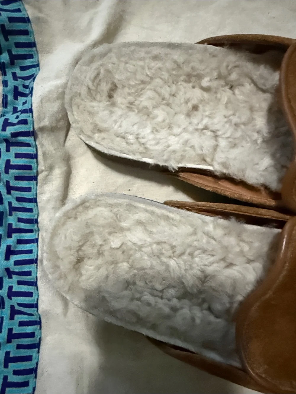 Tory Burch Chestnut Brown Suede Shearling-Lined Mules